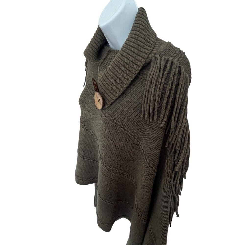 Leto Collection Fringe Poncho Wrap Olive Green One Size Bohemian Boho Hippie - Picture 4 of 13